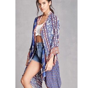 Z&L Europe Blue Paisley Bohemian Duster – Free Size – Navy Floral Boho